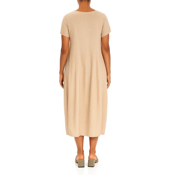 Grizas Women's Silk Midi Dress Size XL Champage Scoop Neck NWT - Picture 3 of 3